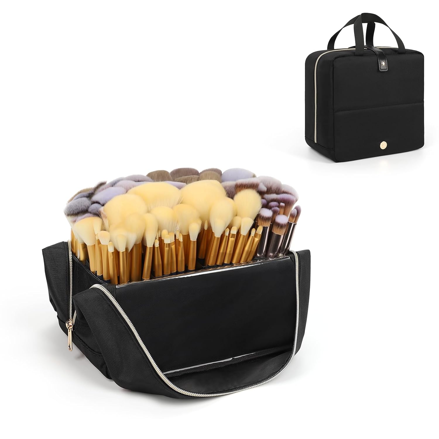 Portable Travel Makeup Brush Bag, Large Capacity with Detachable Dividers - Image 8