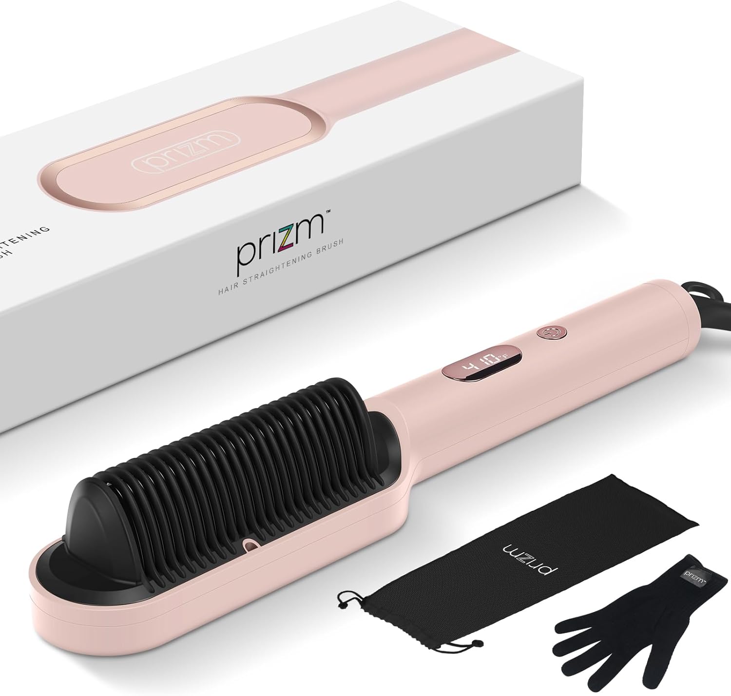 Prizm Pink Hair Straightener Brush, Fast Heating, 4 Temperature Settings, Anti-Scald - Image 8