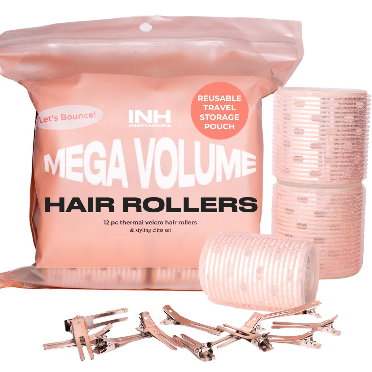 INH Hair Rollers | Volumizing Velcro Rollers Set for 90s Blowout Look | 12 pc Self Grip Ceramic Thermal Hair Rollers w/Clips for Volume & Styling | 4 Large, 4 Medium, & 4 Small Curlers