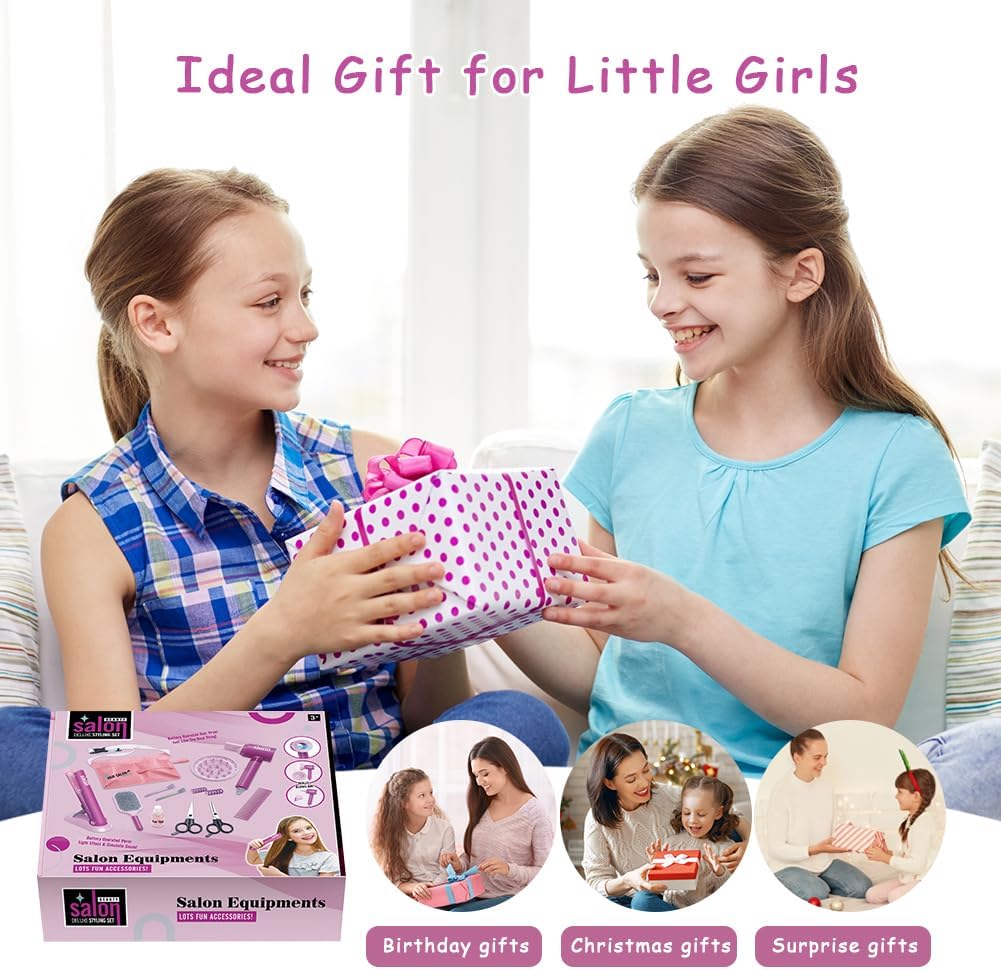 15-Piece Kids Beauty Salon Toy Set with Pretend Blow Dryer and Styling Accessories - Image 8