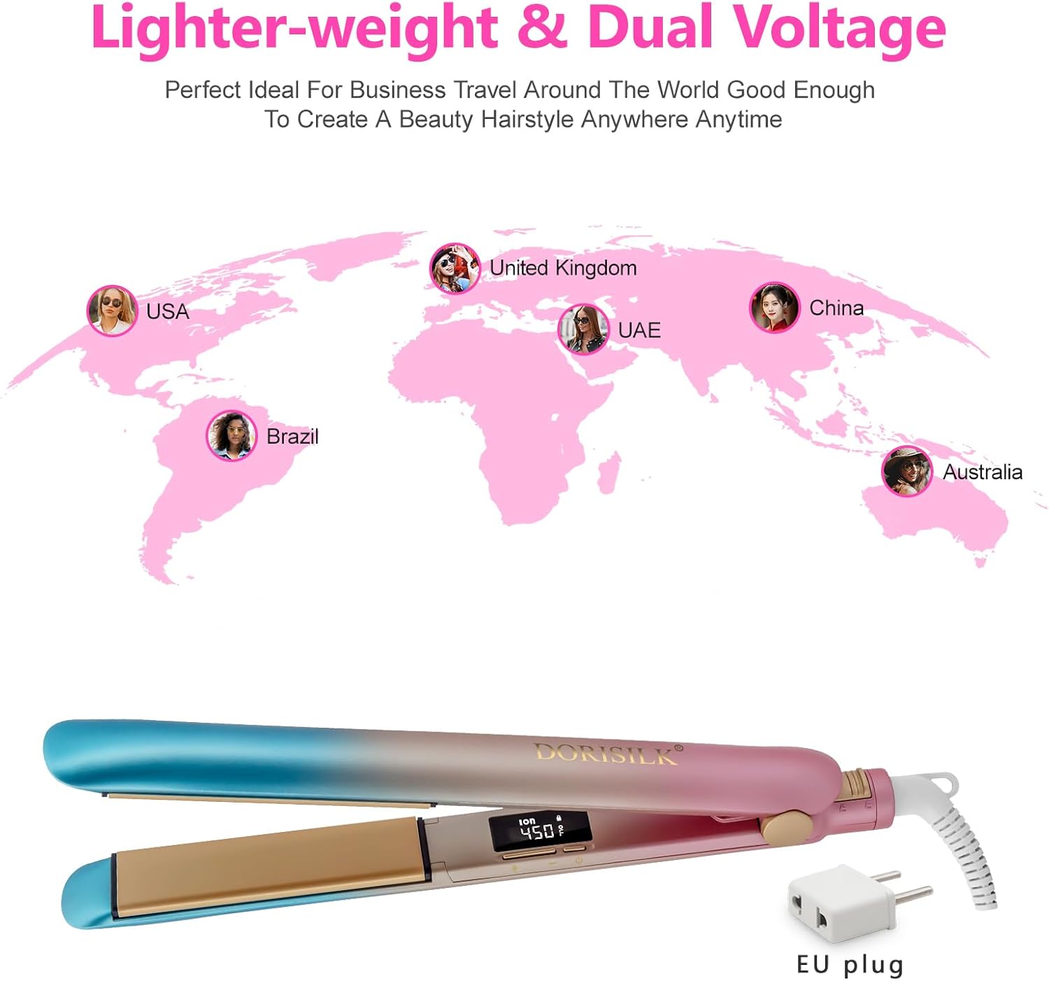 DORISILK 1 Inch Ceramic Hair Straightener and Curler 2 in 1 Flat Iron 450 Degrees - Image 4