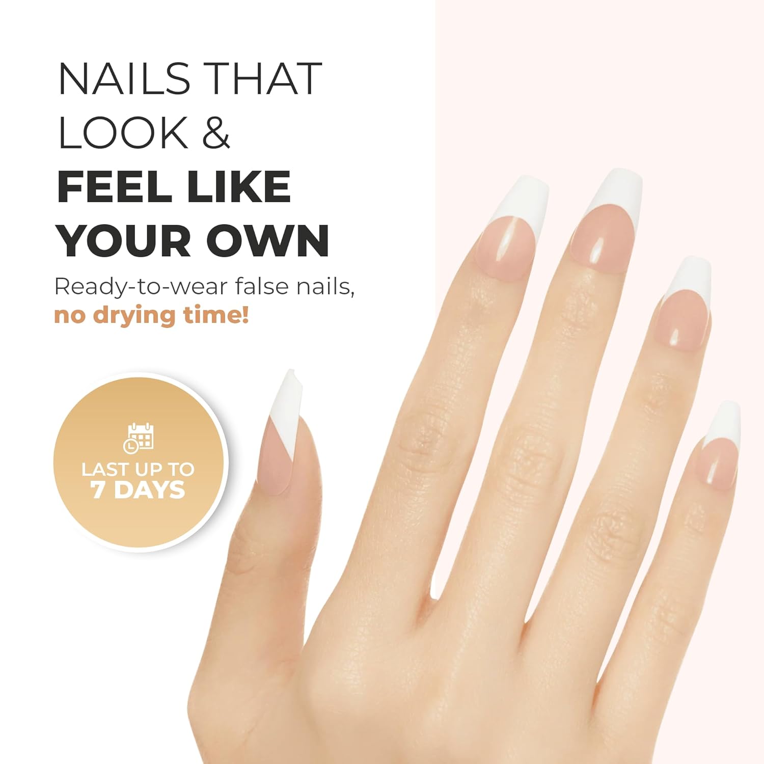 KISS Salon Acrylic French Manicure Kit, Medium Square Fake Nails, 28 Piece Set - Image 3