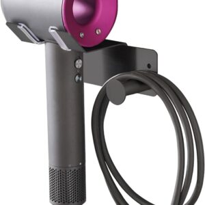 Hair Dryer Holder, Hair Dryer Holder Wall Mounted, Self Adhesive Blow Dryer Holder, Stainless Steel Hair Dryer Stand, Hairdryer Holder for Bathroom Black BANJEKT