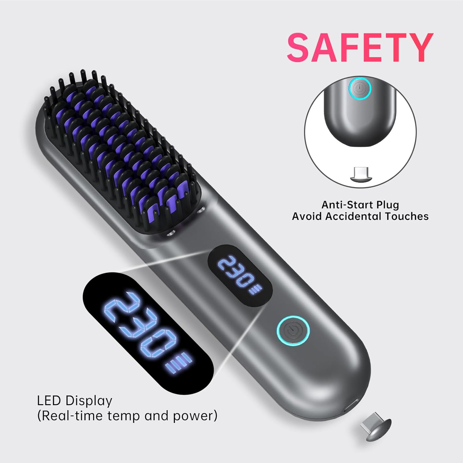 Cordless Hair Straightener Brush Metallic Grey 9 Temp Settings 9600mAh Battery Mini Travel - Image 6