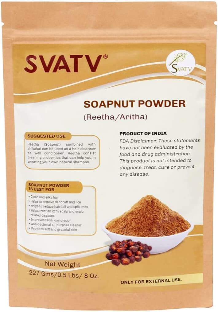 SVATV Soapnut Powder | Reetha | Aritha Powder For Natural Hair Care | Sapindus Mukorossi | Natural Shampoo Ayurvedic Hair Cleansing Conditioner Powder For Men & Women 227g | Half Pound | 8oz