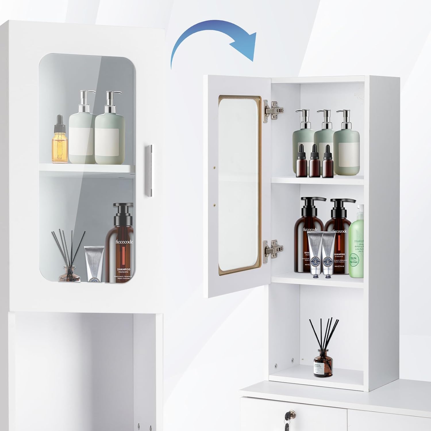 Winado Wall Mount Barber Salon Station and Makeup Vanity Desk with Storage Cabinet and 2 Drawers, White - Image 5