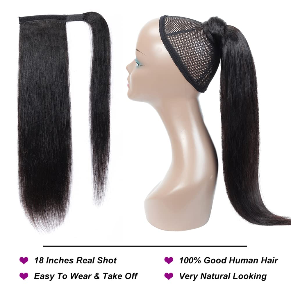 18 Inch 110g 10A Brazilian Straight Clip-In Human Hair Ponytail Extensions - Image 2