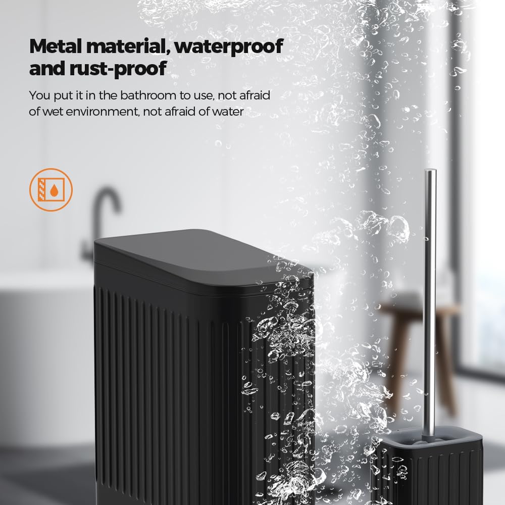Black Metal 6-Liter Pedal Trash Can with Integrated Detachable Toilet Brush Holder for Bathroom - Image 3