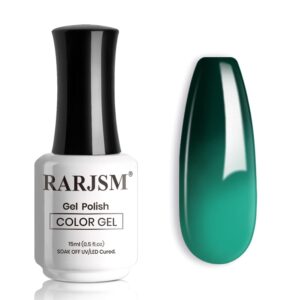RARJSM 15ML Bright Green to Dark Green Color Changing Gel Nail Polish Soak off UV Varnish Mood Color Changing Gel Polish for Nail Art DIY Salon at Home