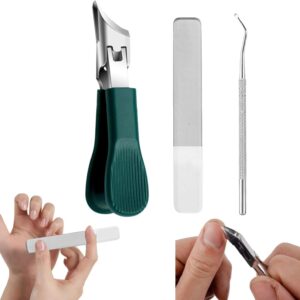 Eagle Beak Beveled Nail Clippers, 3Pcs Wide Jaw Opening Anti-Splash Slanted Nail Clipper, Long Handle Wide Jaw Opening Anti-Splash Slanted Edge Nail Clipper for Thick Nails,Seniors&Ingrown Care(Green)