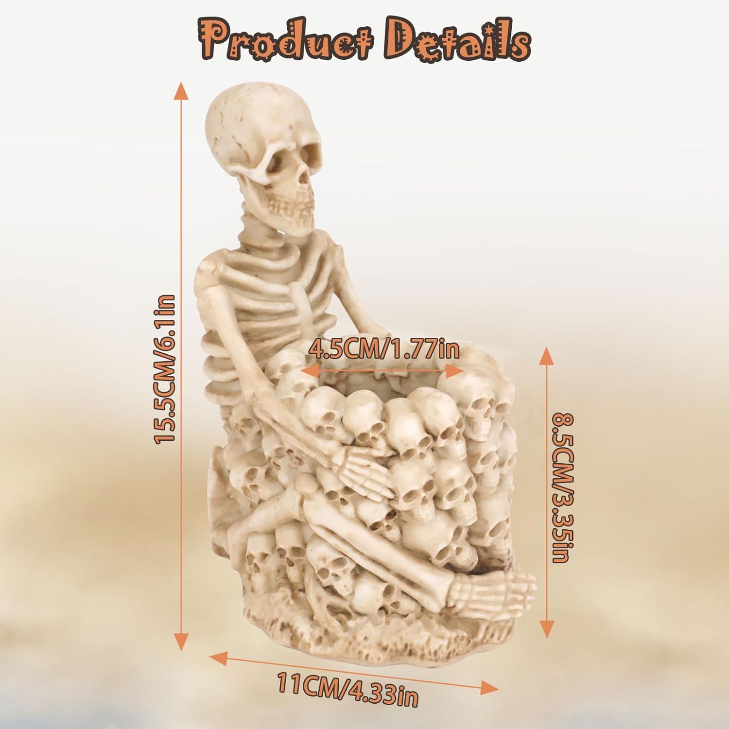Skull Pen Holder for Desk, Gothic Skeleton Makeup Brush and Pencil Organizer for Home Office - Image 3