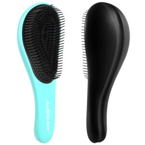 Glide Thru Detangling Hair Brush – Aussumy 2 Pack Tangle-Free Hairbrushes for Wet or Dry Hair – Gentle Detangler for Curly Straight Thick Thin Natural Hair – For Adults Teens & Kids – Travel-Friendly