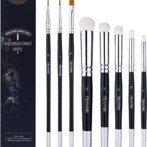 Miniature Painting Brush Set (8 PCs): 5 Drybrushes, 2 Fine Tip, 1 Standard for Advanced & Professional Tabletop & War Game Miniatures