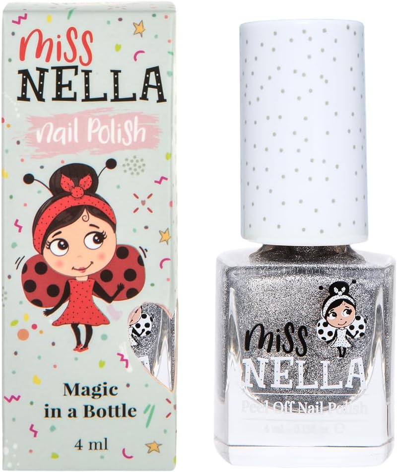Miss Nella Shooting Star – Safe Special Silver Sparkle Nail Polish for Kids, Non-Toxic & Odour Free Formula for Children and Toddlers, Natural Water Based for Easy Peel Off