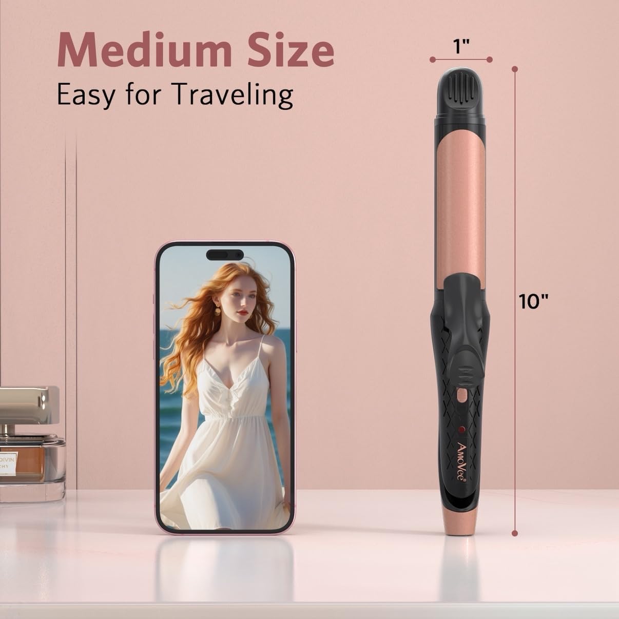 Black Dual Voltage 1 Inch 2-in-1 Curling Iron and Hair Straightener for Travel - Image 3