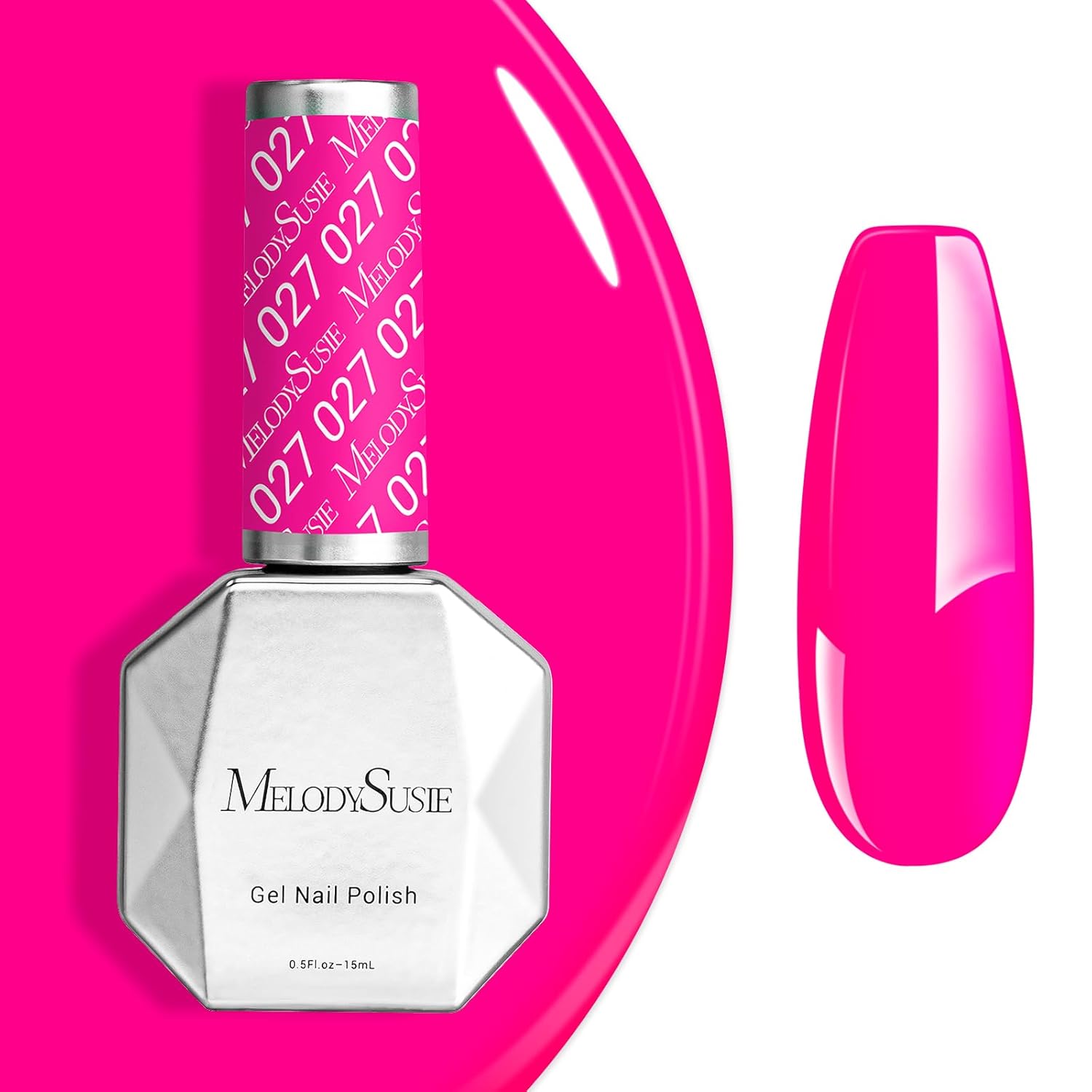 MelodySusie Neon Pink Gel Nail Polish,0.5fl oz Bright Pink Nails Soak Off UV LED Hot Pink Gel Polish Gift for Women Nail Art Manicure Salon DIY Nail Design Decoration at Home-027