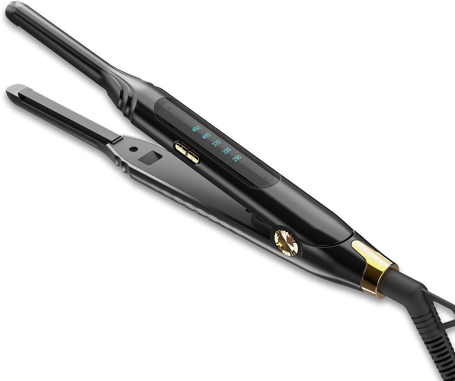 Pencil Flat Iron 3/10'' Small Flat Irons for Short Hair,Pixie Cut & Bangs,Hair Straightener for Edge with LED Display,Travel Mini Hair Straightener with Dual Voltage,Auto Shut Off(Black)