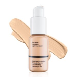 Matte Full Coverage Liquid Foundation - Flawless & Lightweight Oil Control Foundation Makeup, Waterproof & Long-Wearing, for All Skin Types, 1 Fl Oz (#102 Nude)