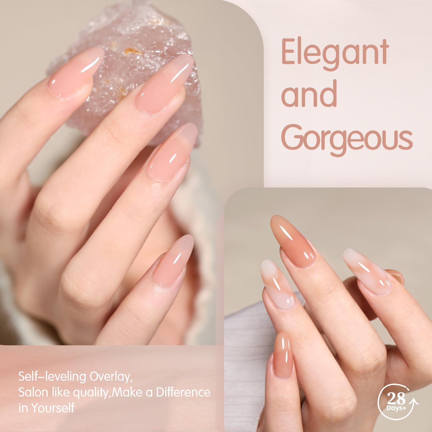 Jelly Nude Gel Nail Polish Set 6 Neutral Sheer Colors for DIY Manicure - Image 4