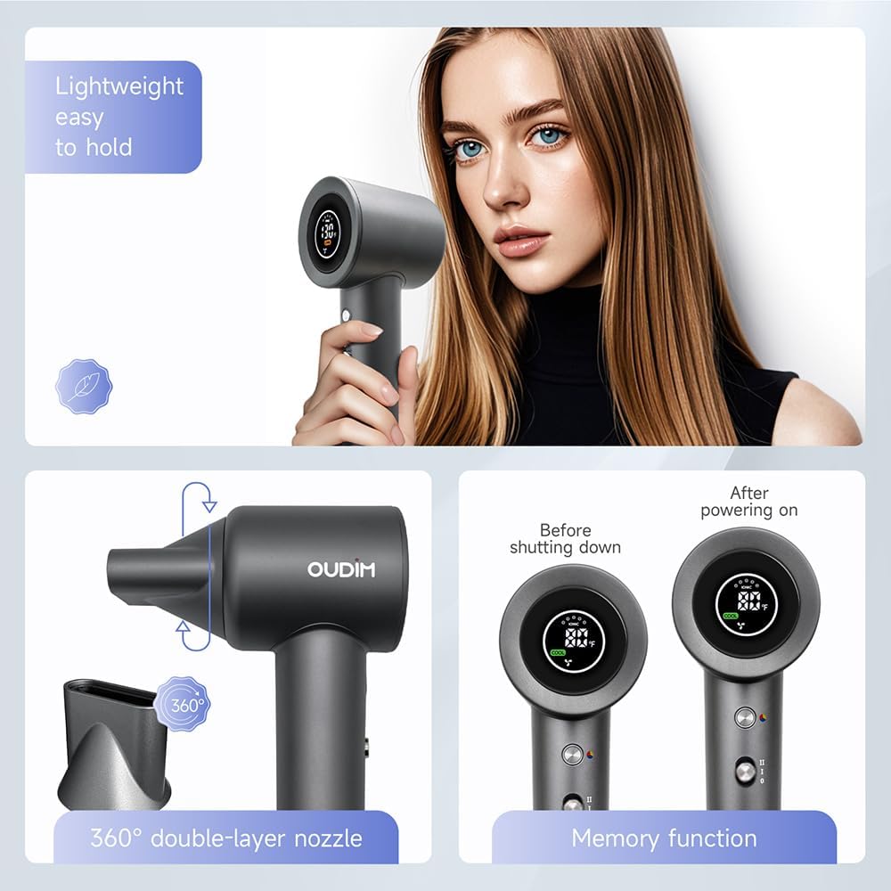 Digital Display 11000RPM High-Speed Hair Dryer 4 Temperature Speed Settings Lightweight Portable - Image 8