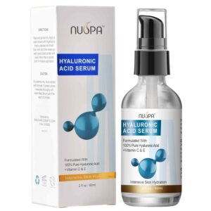 100% Pure Hyaluronic Acid Serum for Face Neck Body with Vitamin C Vitamin E for Skincare Hydrate, Moisturizer, Plump Skin, Reduce Wrinkles, Anti Aging Serum, 2 Oz