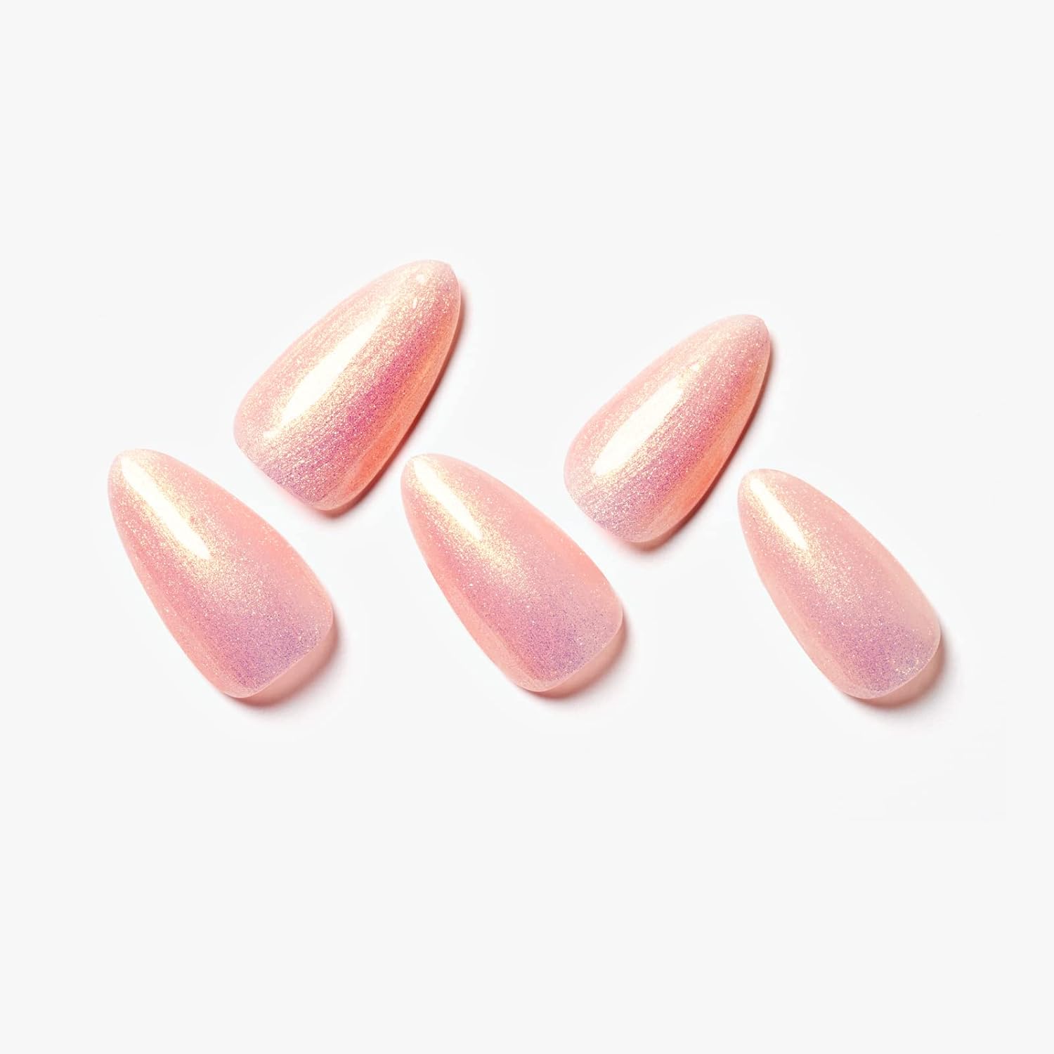 GLAMERMAID Medium Almond Glossy Gel Press on Nails Nude Pink Golden Glitter - Image 3