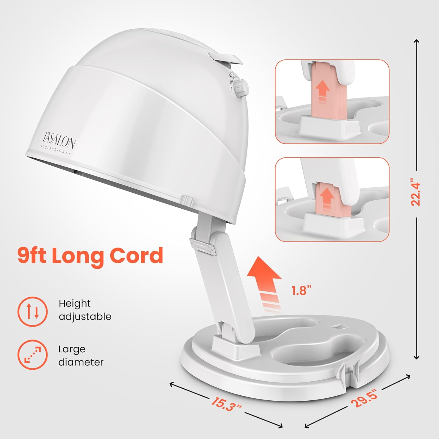 TASALON 1875W Portable Ionic Hooded Hair Dryer with 3 Heat Settings and Adjustable Height - Image 3