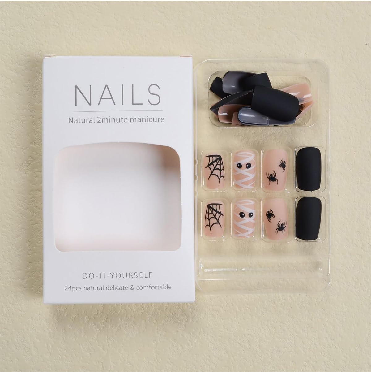 Short Square Halloween Press on Nails with Spider Web Designs 24Pcs - Image 4