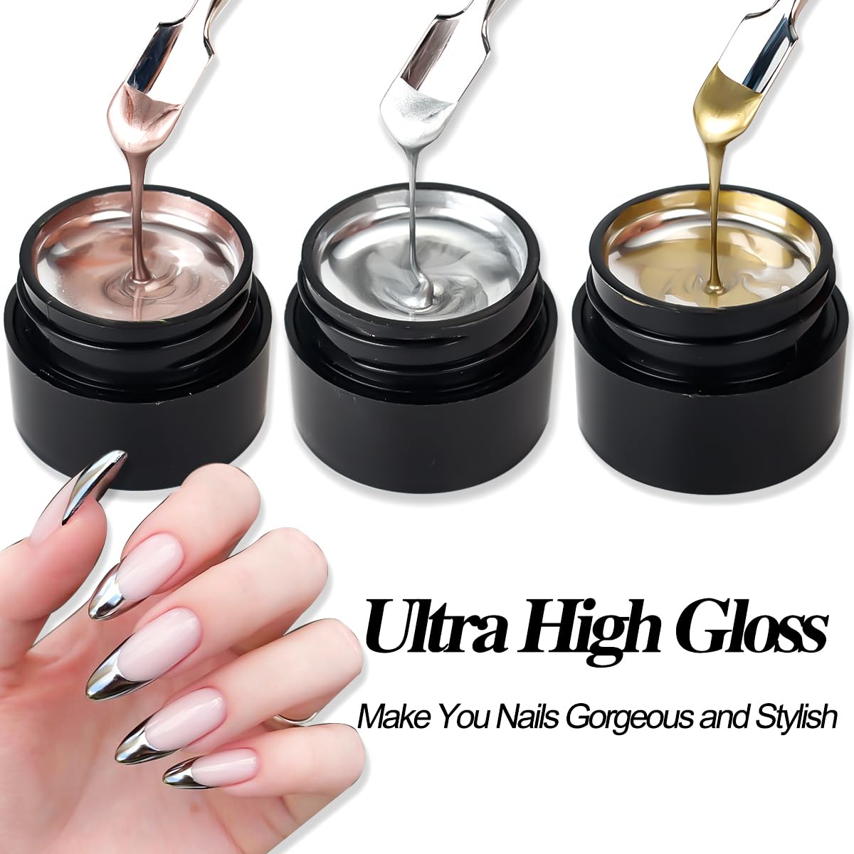 3D Metallic Chrome Gel Nail Polish Set Reflective Mirror Effect for DIY Manicures 10ml - Image 2