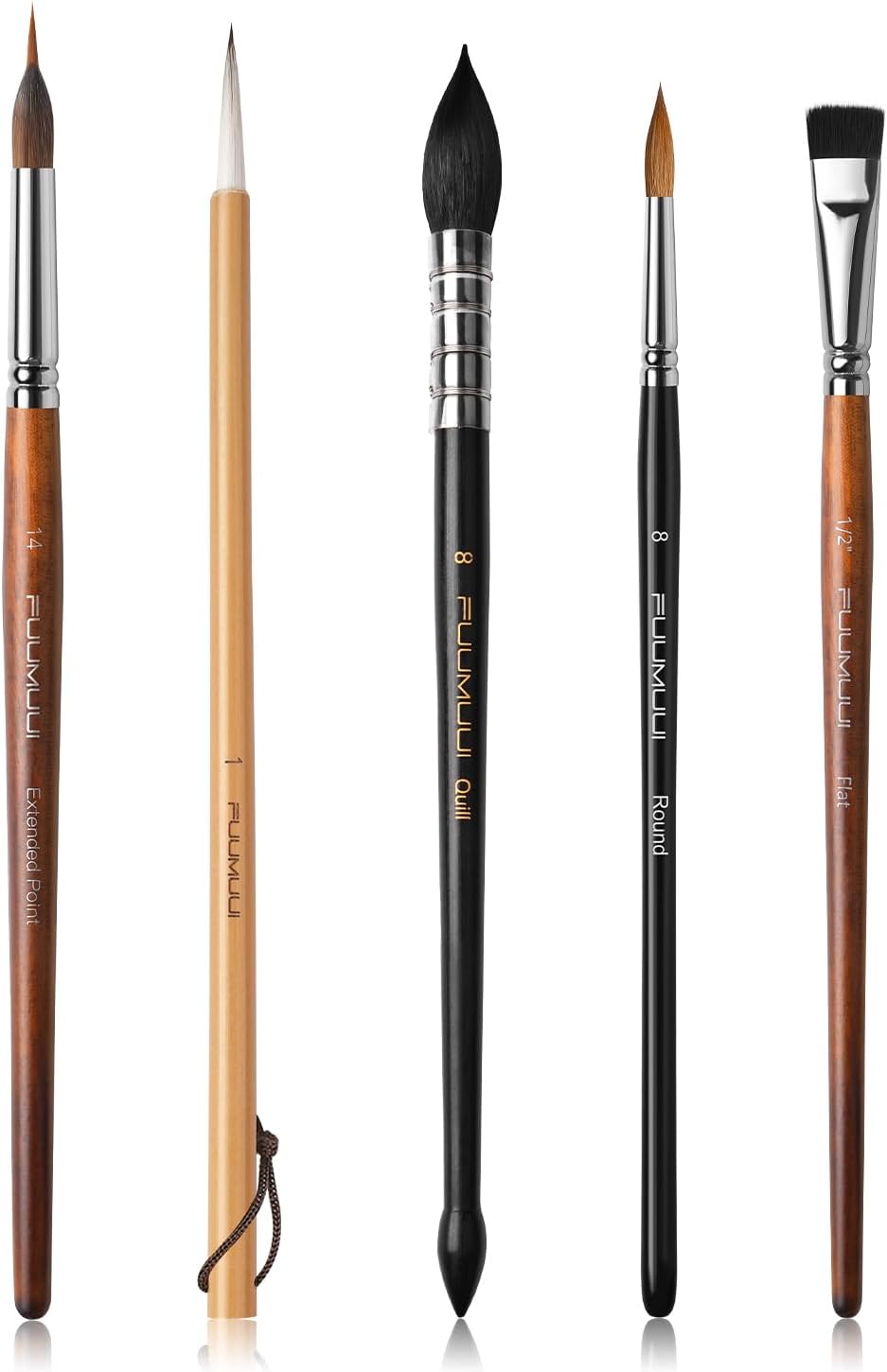 Fuumuui 5pc Professional Watercolor Paint Brush Set Sable Synthetic Round Flat - Image 8
