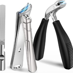 Toenail Clippers for Thick Nails for Seniors, Ingrown Nail Clippers for Men Angled Head, Toe Nail Clippers Wide Jaw Opening with Catcher Heavy Duty Non-Slip Handle & Sharp Curved Blade