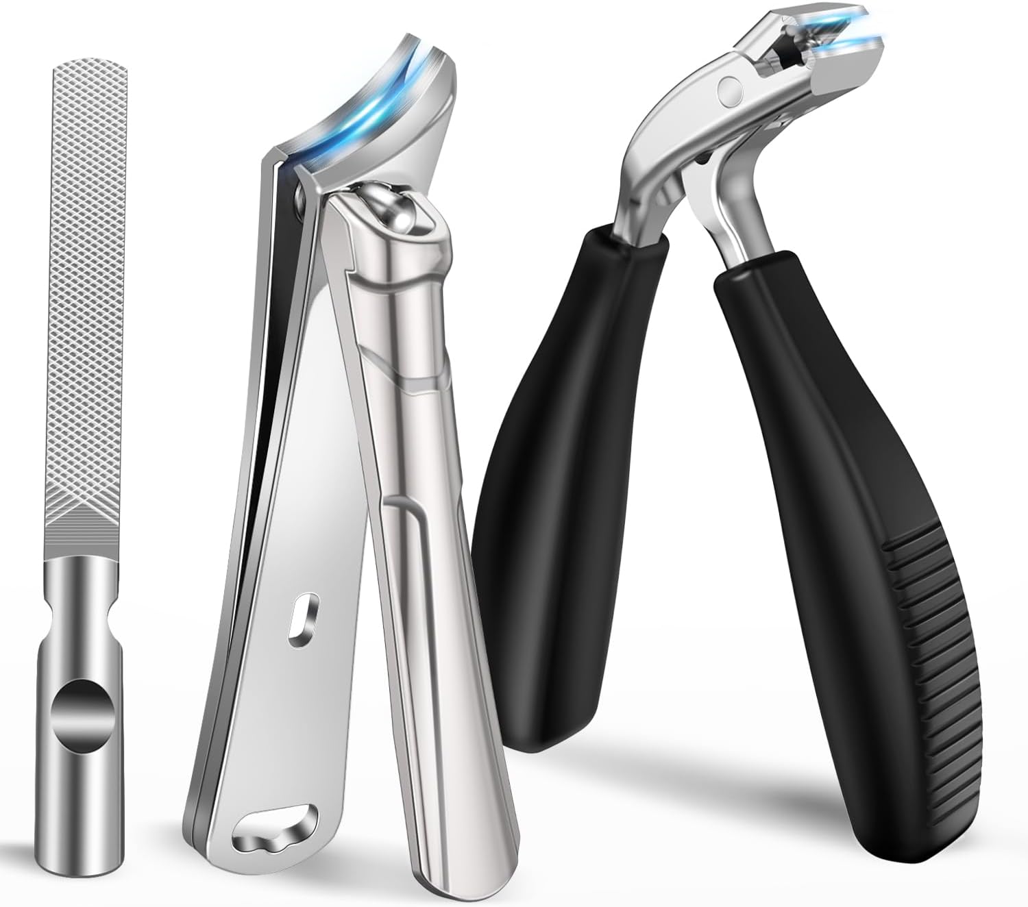 Toenail Clippers for Thick Nails for Seniors, Ingrown Nail Clippers for Men Angled Head, Toe Nail Clippers Wide Jaw Opening with Catcher Heavy Duty Non-Slip Handle & Sharp Curved Blade
