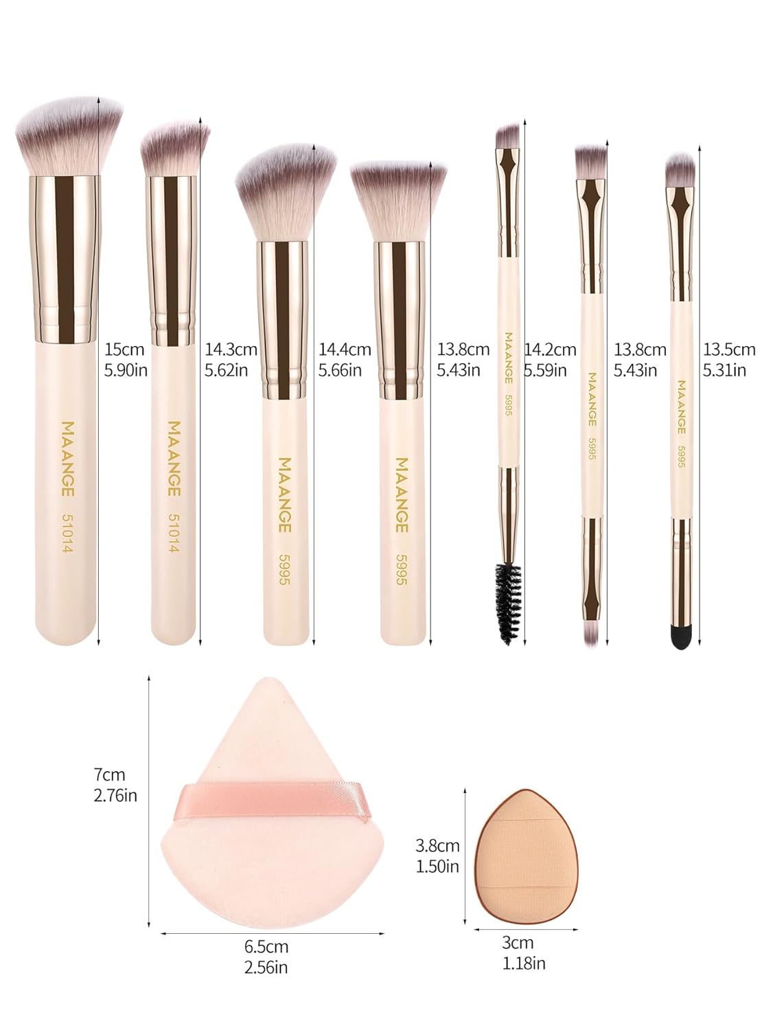 MAANGE 17 Piece Beige Makeup Brush Set for Foundation, Contour, Blush, Eyeshadow - Image 3