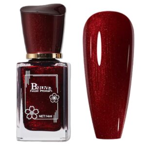 Pearl Burgundy Gel Nail Polish, Air Fast Drying Wine Red Nail Polish, Shimmer Dark Red Nail Polish for Women, Maroon Nail Polish Gel For Girls, Long Lasting Glitter Deep Red Nail Polish, 14ML
