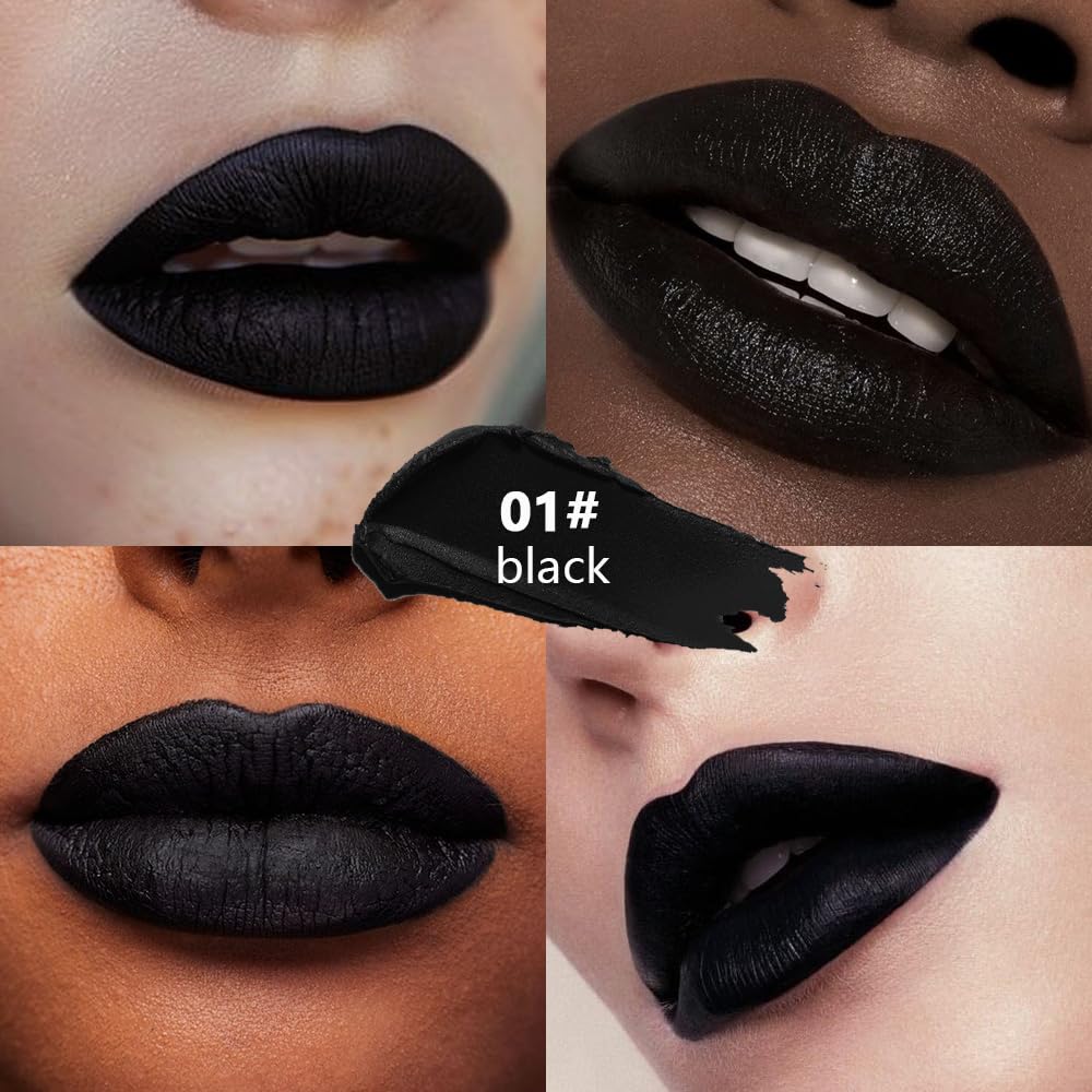 Matte Black Cream Lipstick Stick for Women, Smooth Crayon Lip Color Makeup, Shade 01 - Image 3