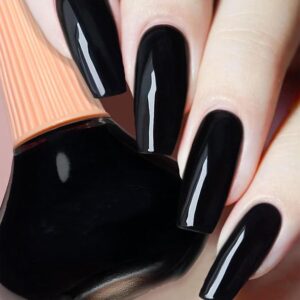 COSMOO Solid Black Nail Polish, 12ml Black Quick Dry Nail Lacquer, Vegan Chip-Resistant Long-Lasting Nail Lacquer for Nail Art Varnish, 0.41 fl oz