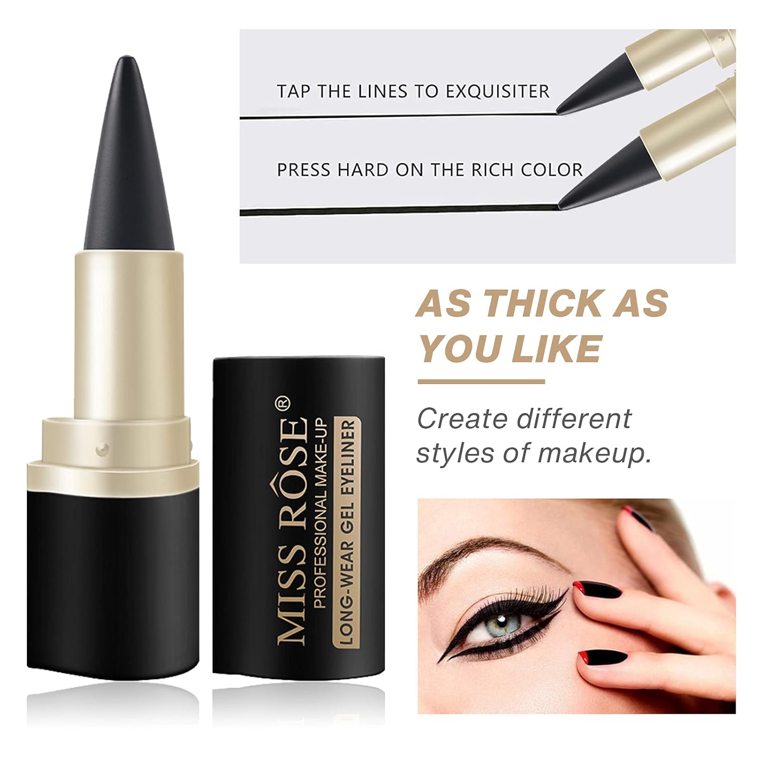 2-Piece Waterproof Matte Black Gel Cream Eyeliner Set for Women Smudge Proof Makeup - Image 7