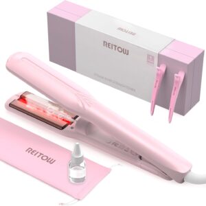 1.5 Inch Wide Steam Hair Straightener for Women, Ceramic Flat Iron for All Hair Type, Dual Voltage Infrared Hair Straightening Iron, Reduce Damage,Static,frizz; Boost Hydration,Shine, Pink
