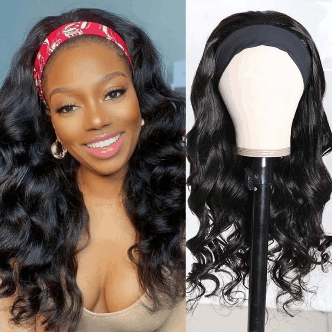 Beauty Forever 24 Inch Body Wave Human Hair Headband Wig 150% Density with Pre-attached Scarf - Image 8