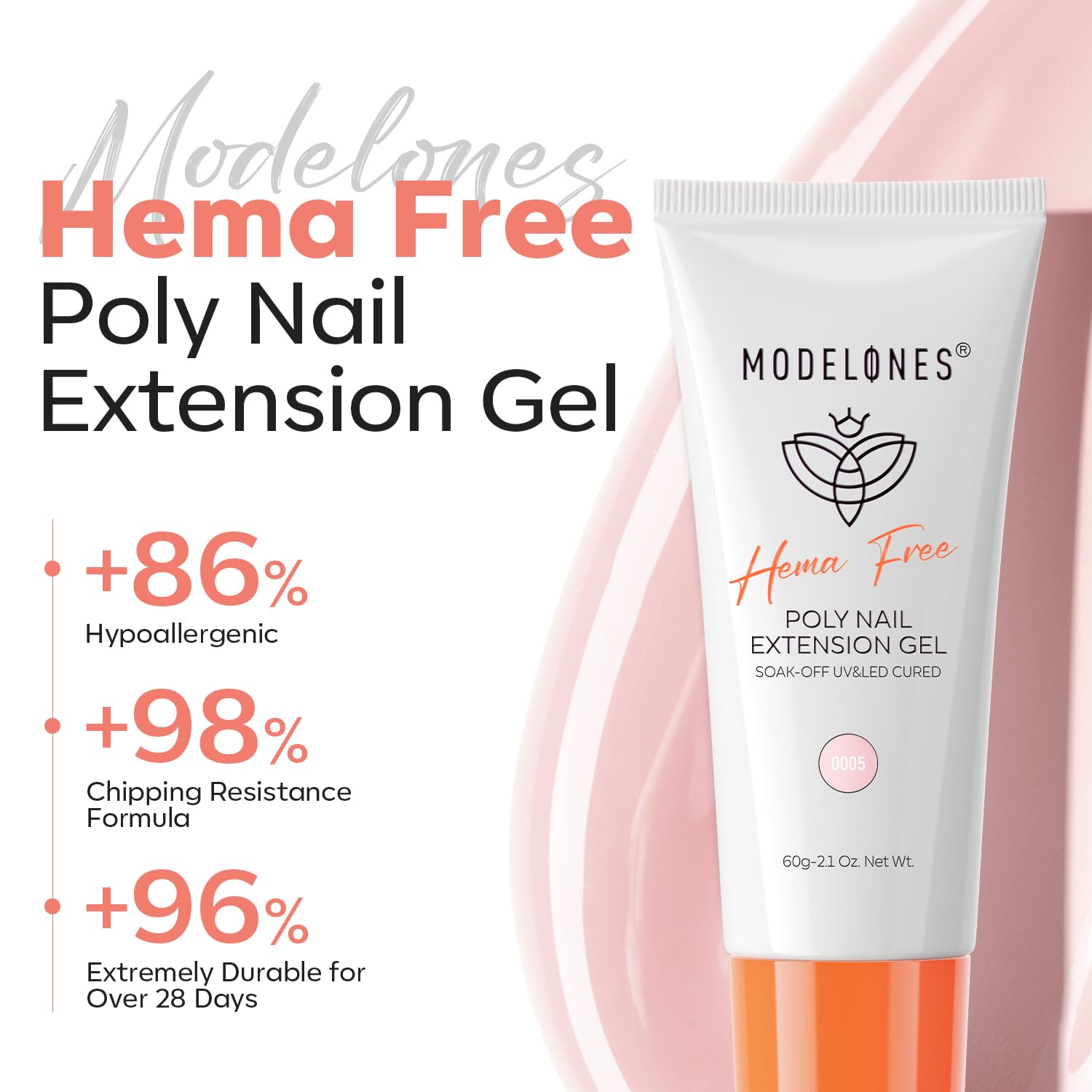 Modelones Hema-Free Poly Nail Gel 60ML, Barely Pink for DIY Nail Extensions - Image 2