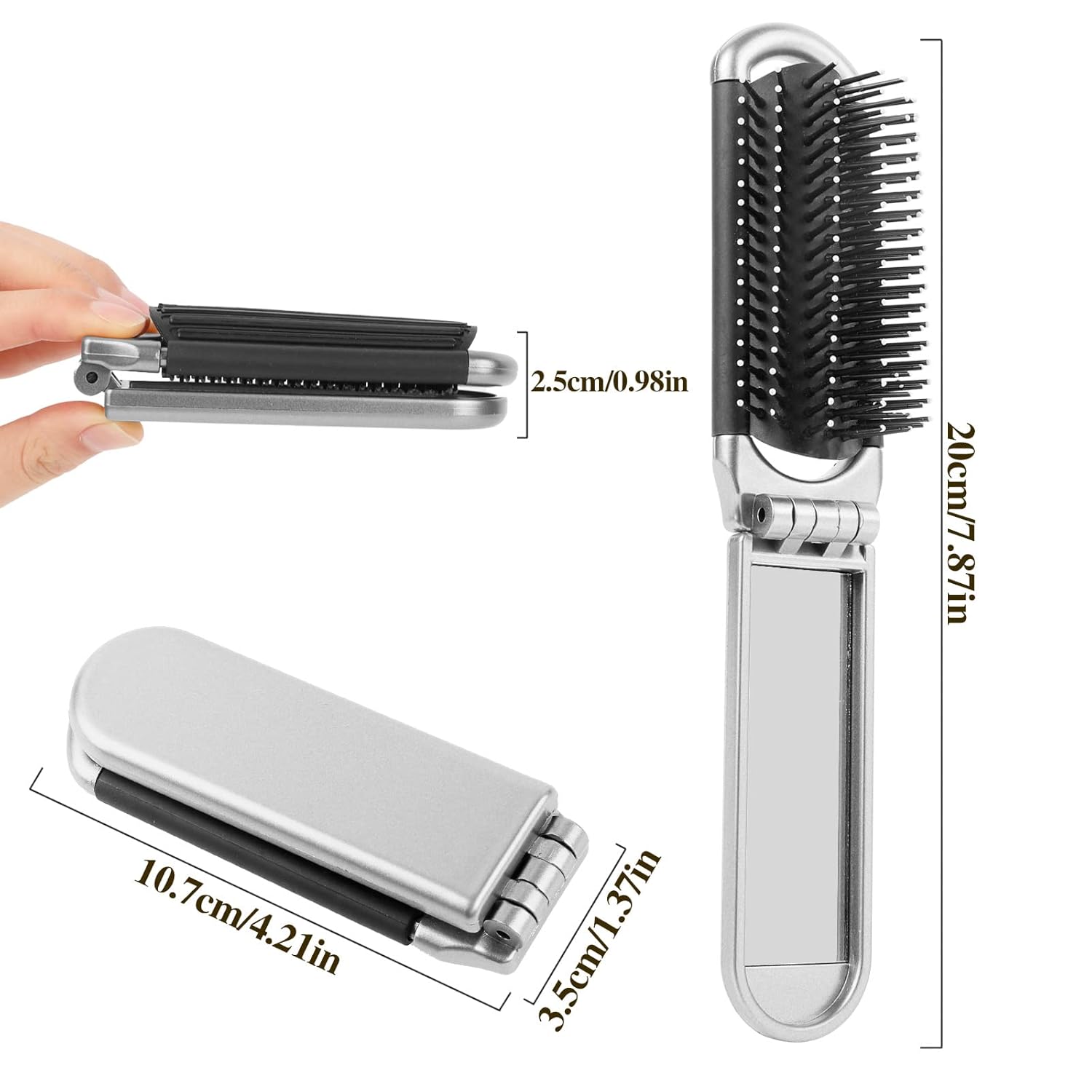 Sliverdew Travel Hair Brush Set, 2 Folding Brushes with Mirror, Compact and Portable, Silver & Purple - Image 6