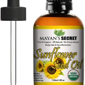 Mayan's Secret SUNFLOWER SEED OIL - 4oz size | All Natural Cold Pressed USDA Certified Organic - High Linoleic | Best for Acne Prone Oily Skin and Face | Daily or Nighttime Regimen