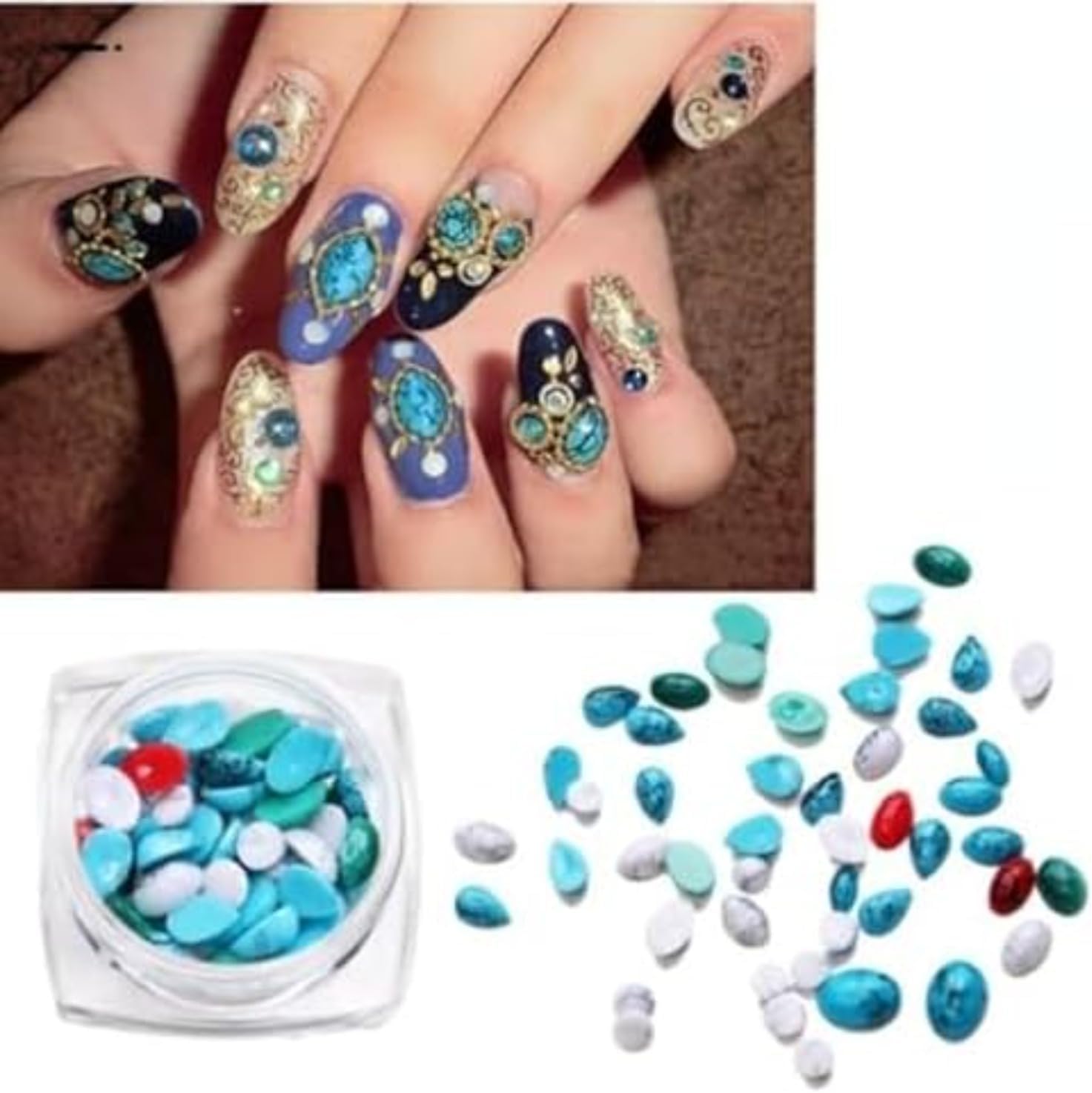 50 Pcs Natural Turquoise Marble Drop Shape Nail Art Rhinestones for 3D Designs - Image 8
