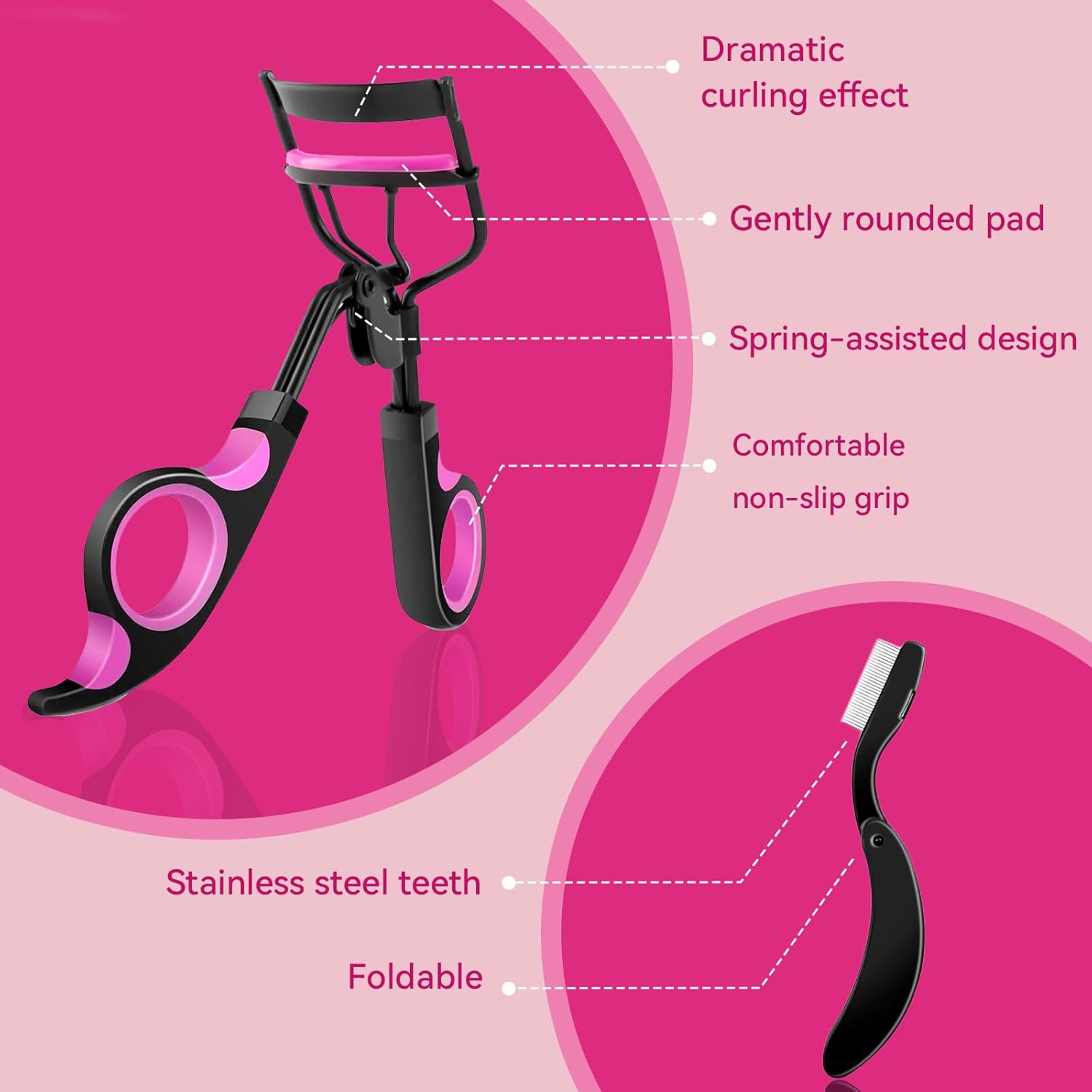 3-in-1 Heated Eyelash Curler Kit with Folding Comb and 4 Adjustable Heat Levels - Image 4