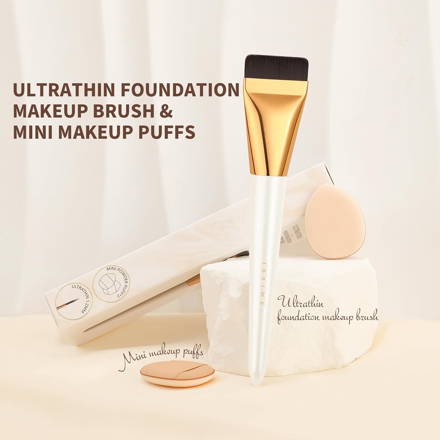 Docolor Flat Foundation Brush with 2 Mini Powder Puffs for Liquid Makeup Application - Image 3