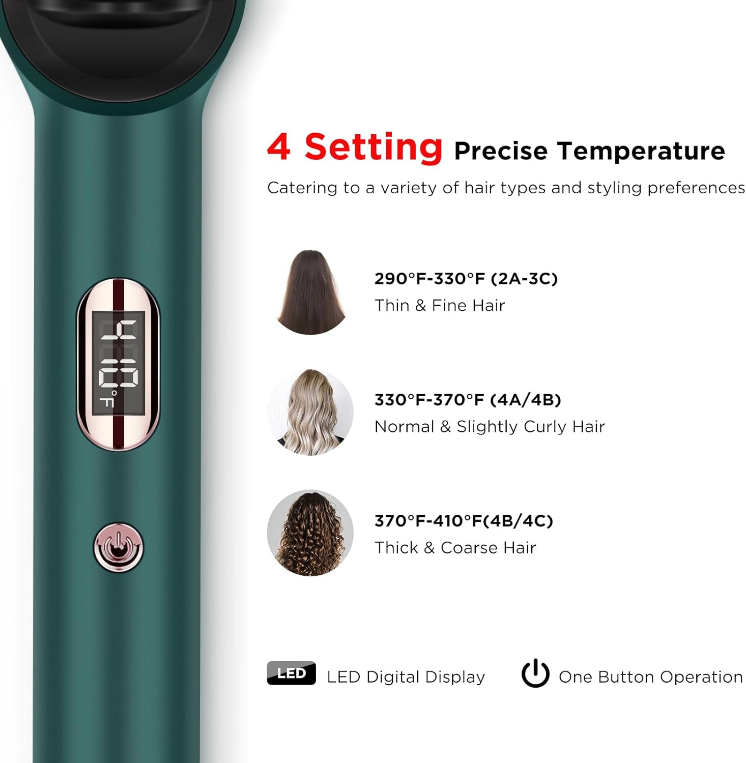 Prizm Dark Green Hair Straightener Brush with Fast Heating, 4 Temperature Settings, Anti-Scald - Image 5