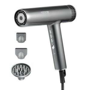 VEVOR Professional Hair Dryer, 3.0 Million Negative Ions Blow Dryer, 98,000RPM High-Speed Brushless Motor, 3 Temp & 3 Speeds, Lightweight Salon Hair Blow Dryers with Nozzles & Diffuser for Home Travel