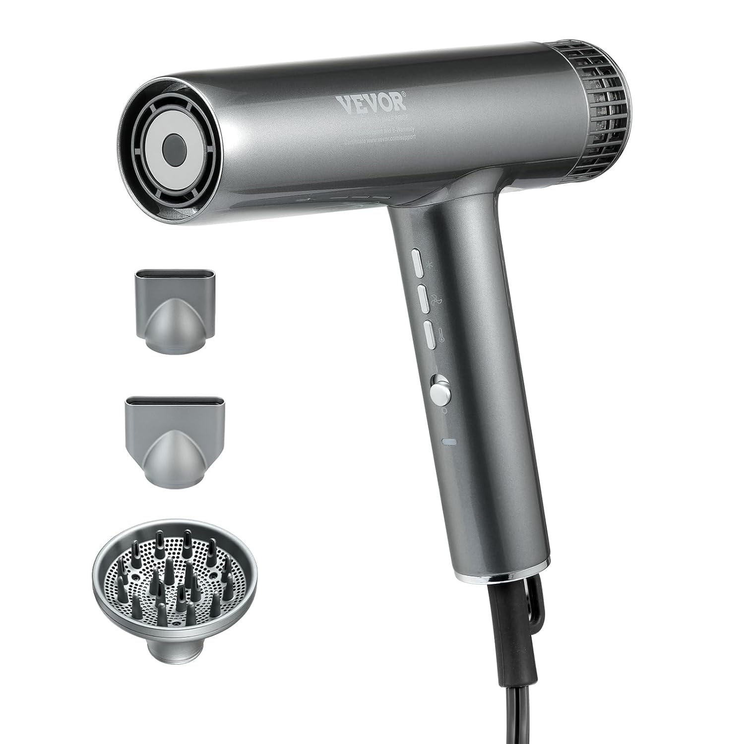 VEVOR Professional Hair Dryer, 3.0 Million Negative Ions Blow Dryer, 98,000RPM High-Speed Brushless Motor, 3 Temp & 3 Speeds, Lightweight Salon Hair Blow Dryers with Nozzles & Diffuser for Home Travel