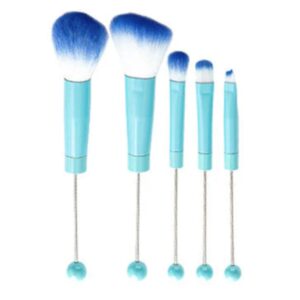 Blue Beadable Makeup Brushes Set of 5 for Silicone Focal Beads Bulk DIY for Crafters Cosmetic Brush Kit Keychain Bar Eyeshadow