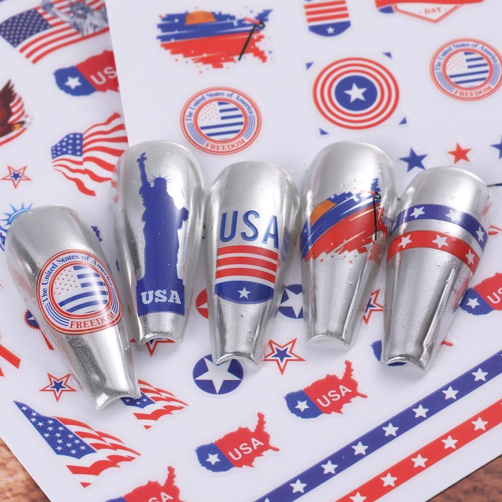 Patriotic Eagle Fireworks Nail Art Stickers - 8 Sheets, Self-Adhesive Design - Image 2